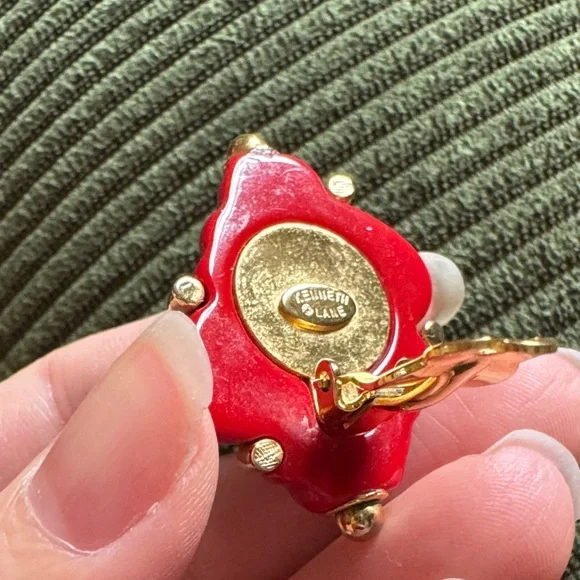 Vintage Kenneth Jay Lane Red Sea Clip on Earrings - Picture 4 of 6